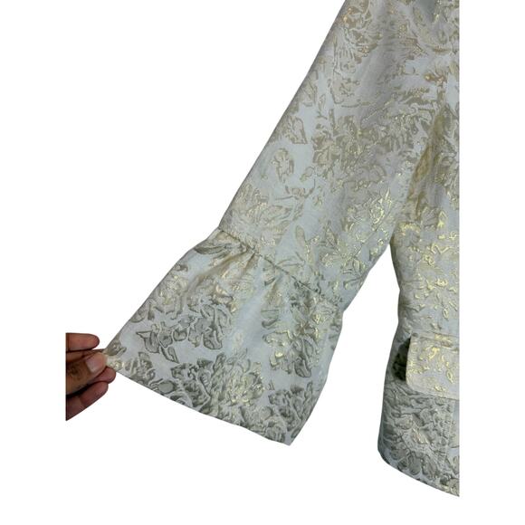 Emma James Women Blazer Size 8 Ivory Gold Brocade Jacket 3/4 Sleeve Lined - Picture 5 of 16